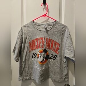 American Apparel Gray Mickey Mouse Graphic Tee with Red Lettering NWOT